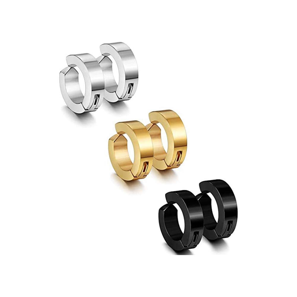 3 Pairs Non-Piercing Earrings for Mens Womens Stainless Steel Clip On Hoop Earrings