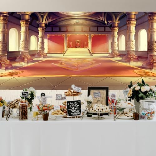 20x10ft Luxury Palaces Photo Backdrop Ancient Royal Throne Golden Hall Carpet Marble Pillar Photography Background Wedding Birthday Kids Costume Party Princess Prince King Queen Portrait - size: 20x10ft