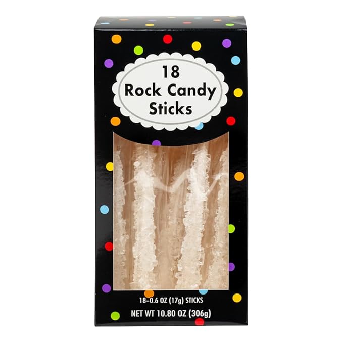 Amusemints Rock Candy Individually Wrapped Sticks (White) - 18 PC Box - Colorful Hard Candy, Perfect for Parties, Gifting & Nostalgic Treats