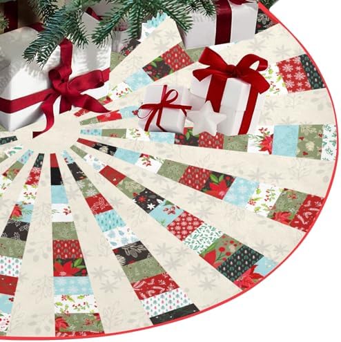 48" Rustic Christmas Tree Skirt Harvest Joy Xmas Tree Mat Decor Holiday Tree Ornaments Vintage Classic Forest Farmhouse Tree Skirts for New Year Festive Party Decorations Fits Most Trees