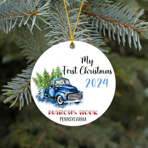 Christmas Decoration Ornament Tree Marcus Hook City Pennsylvania State - Marcus Hook PA Ornaments Rustic Home Decor Unique Xmas Gift Idea Family 3 inches White