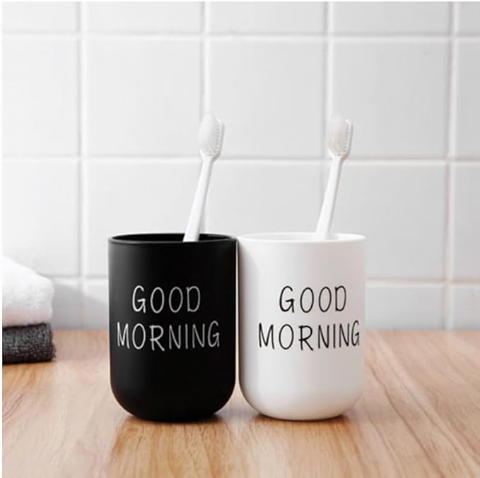 Toothbrush Cup 2Pcs, Bathroom Toothbrush Holder, Storage Cup 300ml, Drinking Cup, Reusable (Black + White)