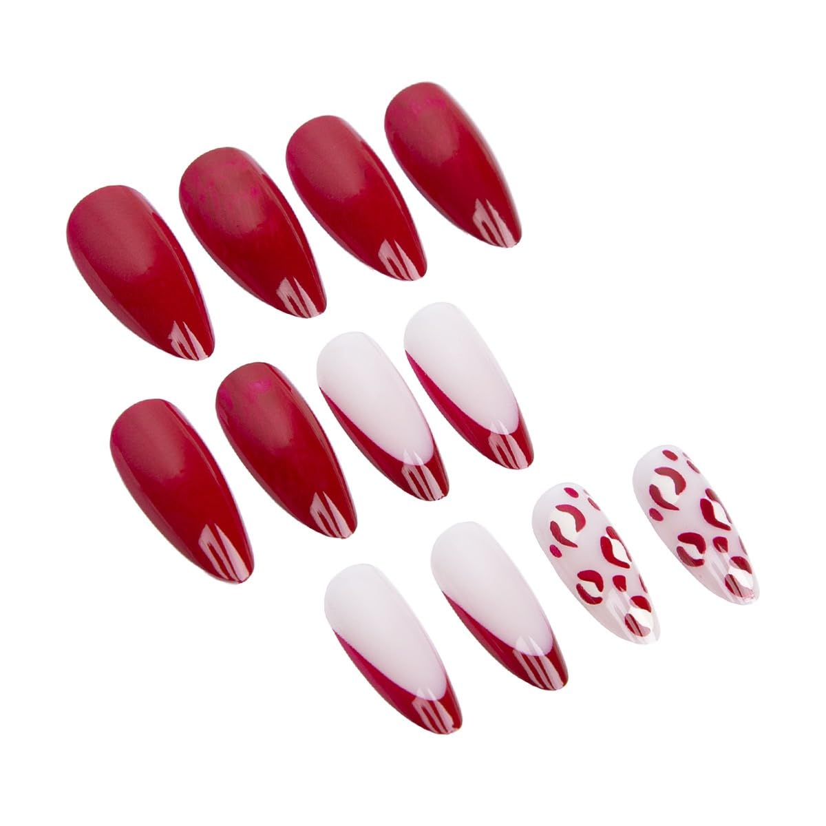 CTTHNBD Press on Nails Almond - Red French Tip Fake Nails with Lip Print Design - Medium False Nails Press ons - for Women 24 Pcs