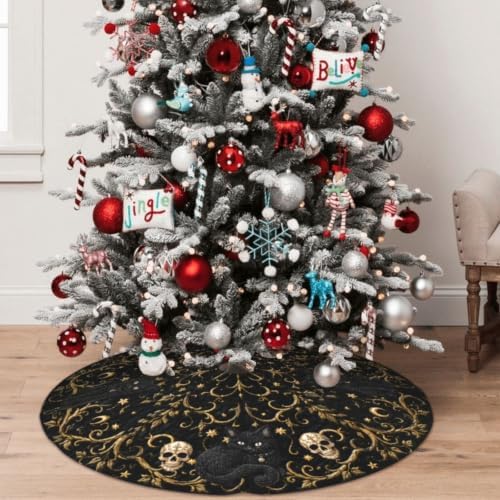 Halloween Cat Christmas Tree Skirt Xmas Tree Skirt, Winter Christmas Tree Mat for Home Party Holiday Indoor Outdoor Decorations