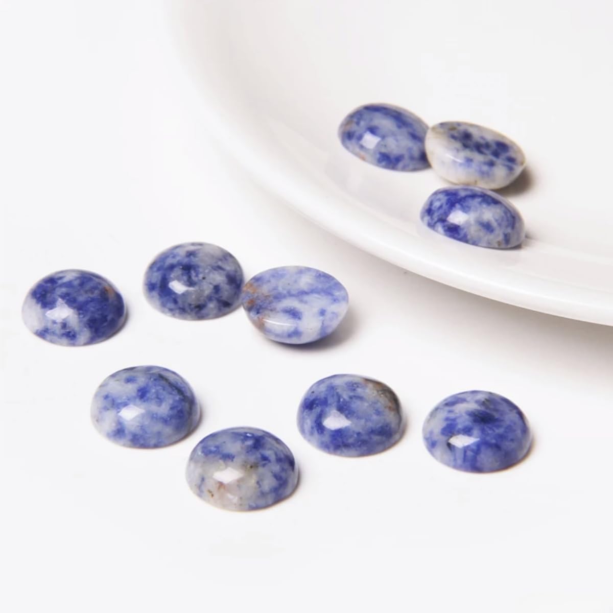 20pcs 12mm Natural Stone No Hole Blue Sodalite Semicircle Smooth Cabochons Beads Healing Chakra Crystal Stone Bead for Jewelry Making Rings Earrings Necklace Bracelet DIY Crafts
