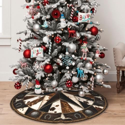 Western Christmas Tree Skirt Xmas Tree Skirt, Winter Christmas Tree Mat for Home Party Holiday Indoor Outdoor Decorations