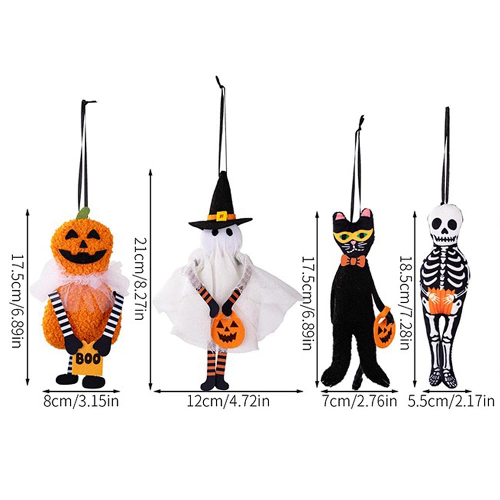 Set of 4 Halloween Tree Ornaments Black Cat Pumpkin Skeleton Ghost Hanging Decorations for Holiday Party Home Christmas Tree Decor