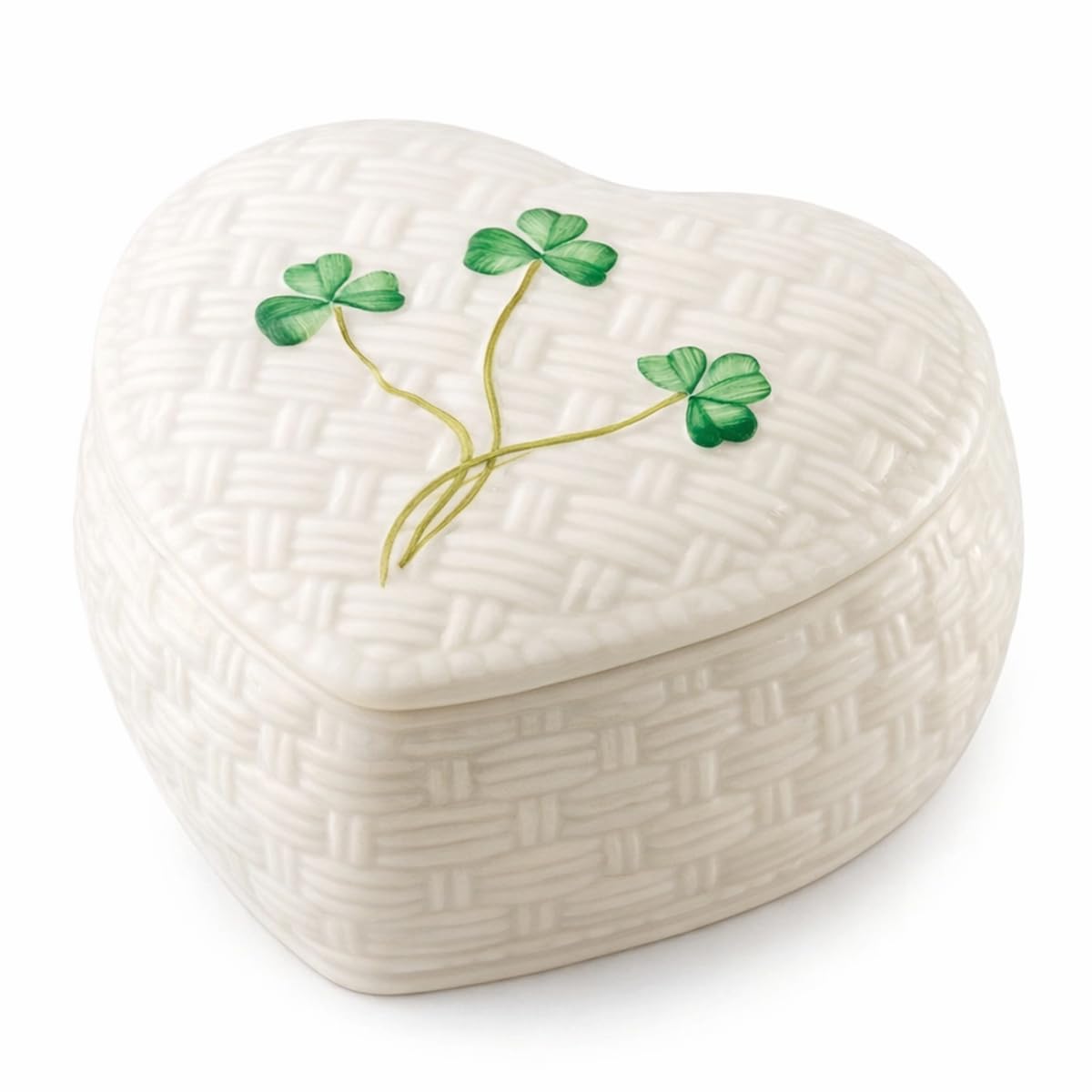 Belleek Kylemore Small Trinket Box - Handcrafted Decorative Storage - Porcelain Shamrock Irish Decor, 3.3 x 4.4 Inches, White