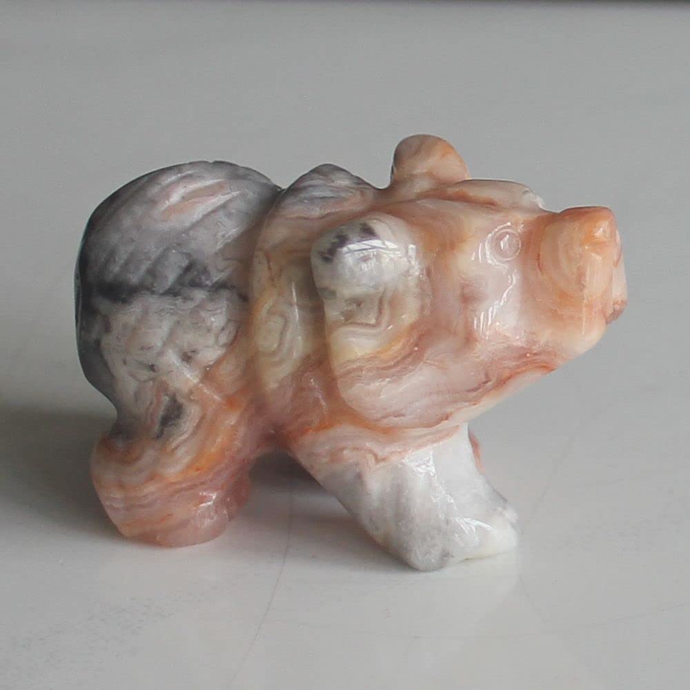 HLbshi Hand Carved Mixed Gemstone Crystal Bear Figurine Animal Carving Statue Home Decor 1.5'' (Crazy lace Agate)