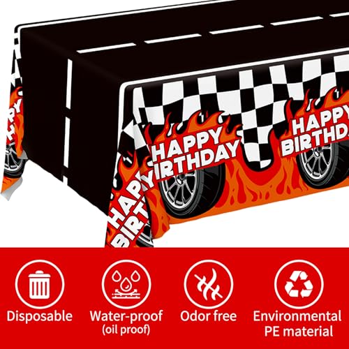Gatherfun Car Birthday Decorations Kit: Car Theme Party Supplies, Includes 2-Pack Racing Car -Themed Tablecloths for Kids & Boys' Racing Car Birthday, Disposable Table Covers 54 x 108 Inch - style: Car