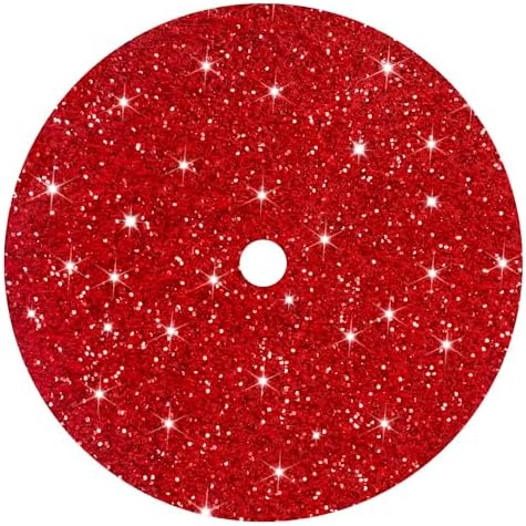 FUHSY Christmas Fall Tree Skirt 21 Inch Diameter Red Velvet Fabric Soft Metallic Tree Cover Mat Glitter Embroidered and Sequined Tree Skirts for Christmas Tree Decorations and Ornaments