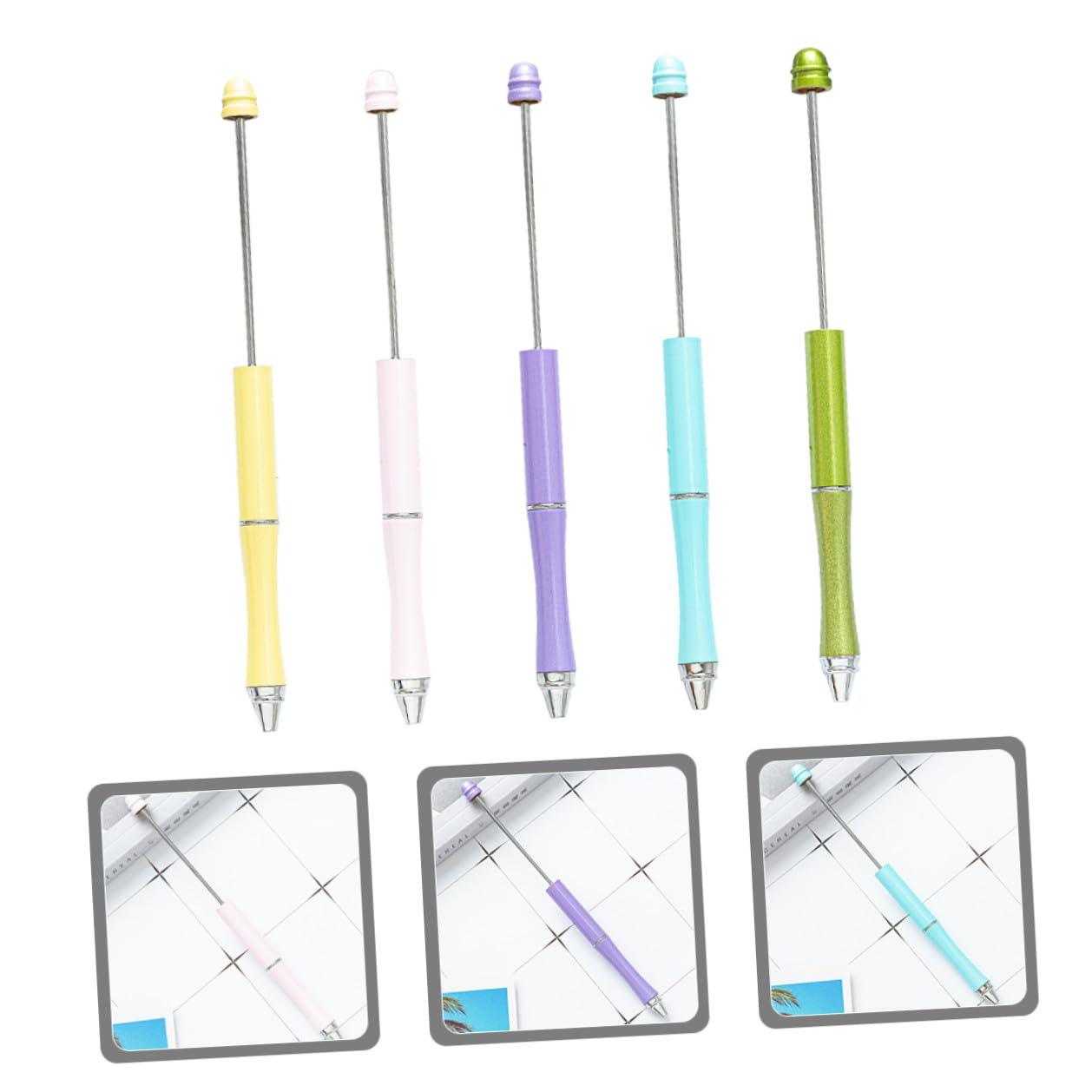 OSOLADY 5pcs Metal Ballpoint Pens Beaded DIY Craft Pen Set for Office School Daily Writing Adult and Household Use