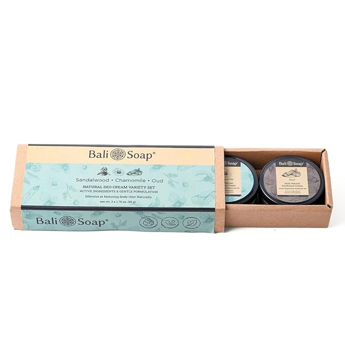Bali Soap - Natural Deo Cream Variety Set for Men & Women, Sandalwood, Chamomile and Oud, Aluminium Free, Odor Protection 3 Pack