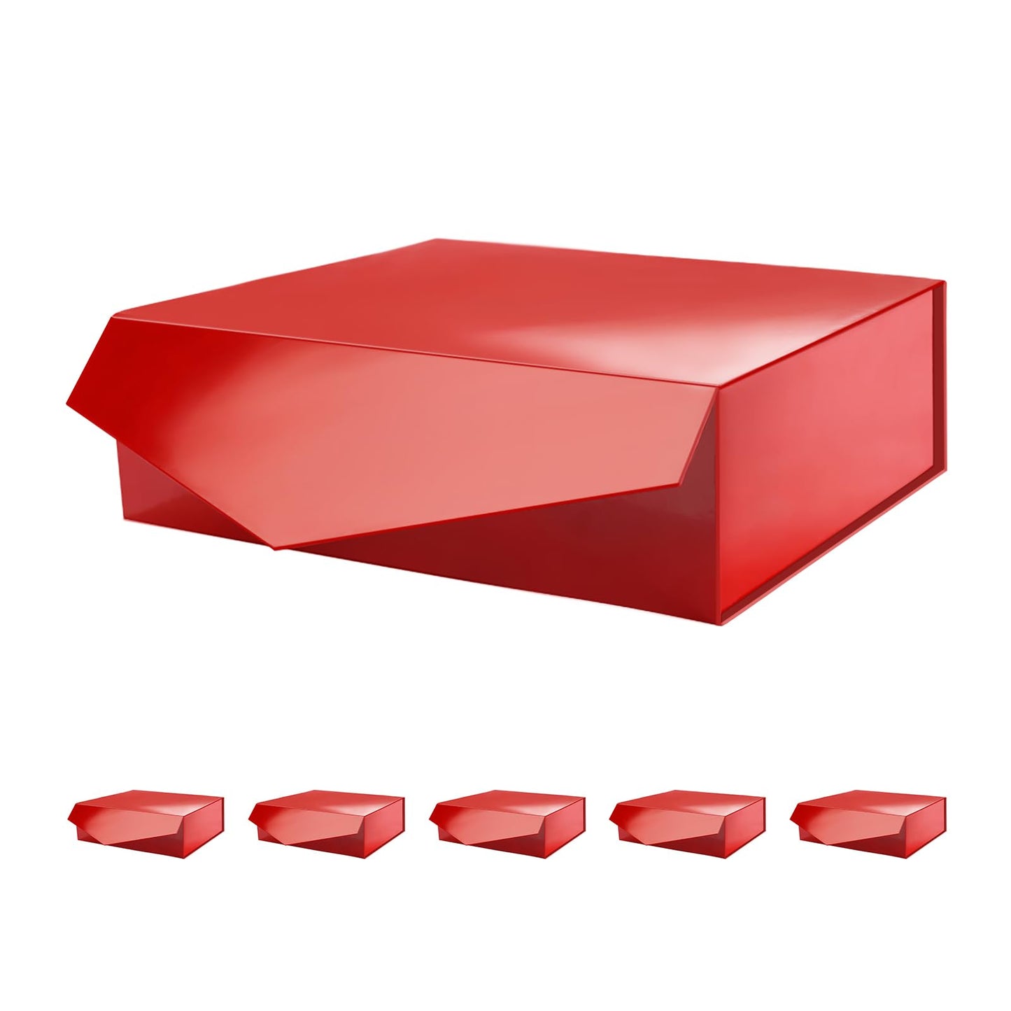 PACKHOME Mothers Day 6 Large Gift Boxes with Lids 13.5x9x4.1 Inches, Sturdy Collapsible Gift Boxes with Magnetic Closure for Gift Packaging (Glossy Red)