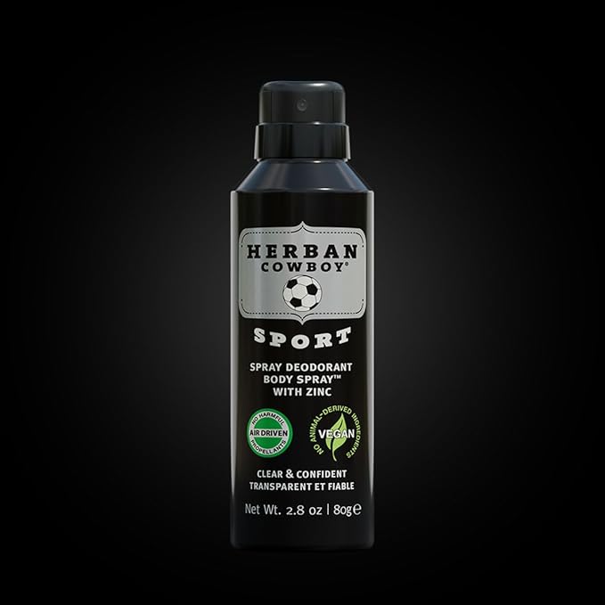 Herban Cowboy Dry Spray Deodorant Sport – 2.8 oz Men’s Dry Spray Deodorant Enhanced with Parsley, Rosemary & Sage No Parabens, No Phthalates & Certified Vegan (1 Pack, Sport)