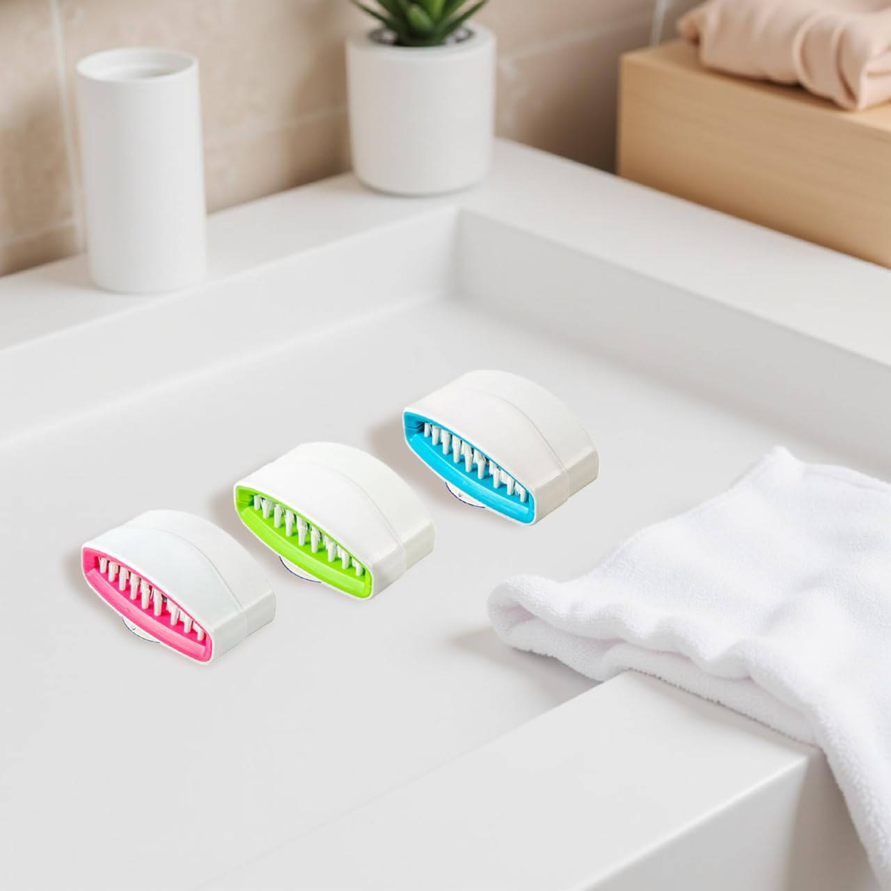 Baluue Knife Cleaner Brush with Suction Cup - 3-Pack Detachable Double-Sided Utensil Scrubber for Kitchen, Blade Cleaning Tool for Silverware Forks and Chopsticks, Non-Slip Blade Scrubber Set