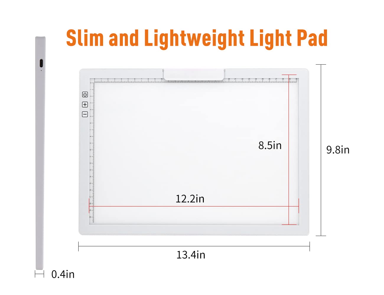 Rechargeable A4 LED Light Pad with Padded Case, YINGWOND Tracing Light Box w/Riser Stands and Paper Clip, 6 Levels of Brightness, Type-c Cable, Wireless Diamond Painting Light Board White