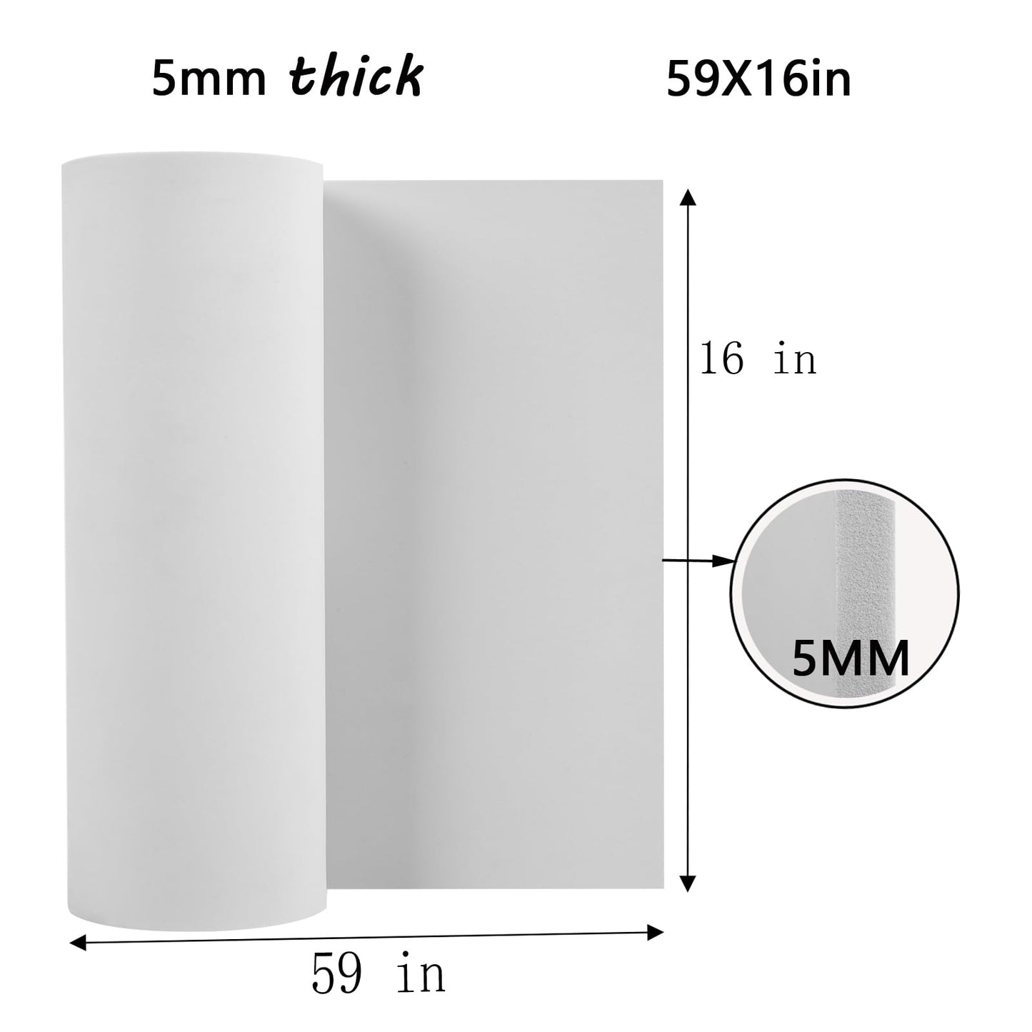 AMZQNART EVA Foam 5mm, Cosplay Foam Roll 16 x 59in（6.5sqft）White, Suitable for Large Foam Cosplay Modeling, DIY Projects, Crafts, Ultra High Density 90 kg/m3.