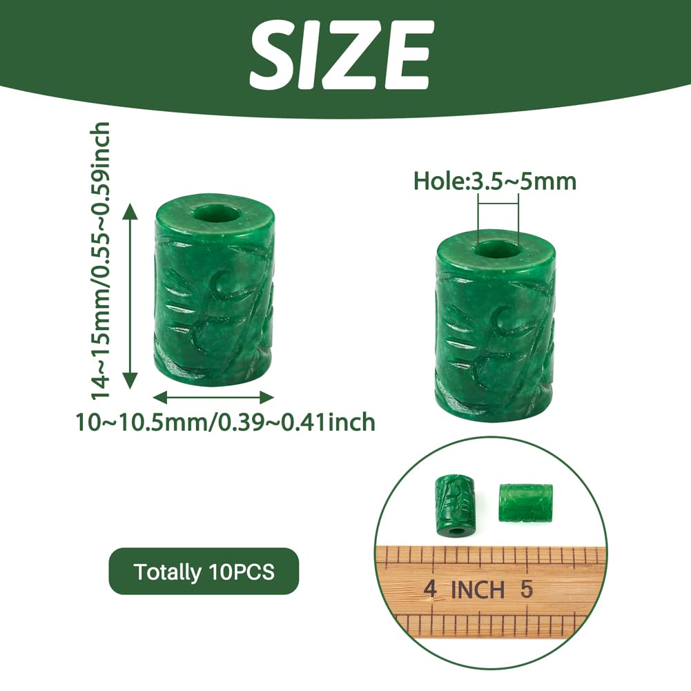 Fashewelry 10Pcs Natural Myanmar Jade Stone Large Hole Beads Column Engraving Gemstone European Charm Beads Tube Shape Healing Chakra Gems Loose Spacers for Jewelry Making 4.5-5mm Hole