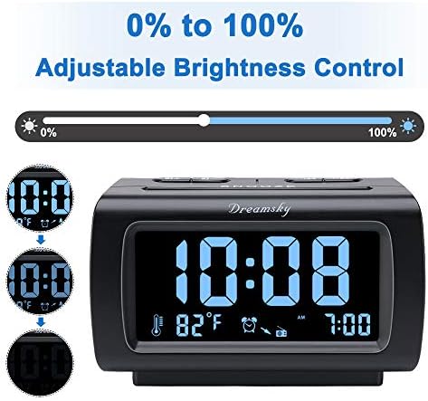 DreamSky Alarm Clock Radio for Bedrooms with Battery Backup | Large Numbers with Dimmer Wheel, USB Port, Bedside Digital FM Radio with Sleep Timer, Temperature, Adjustable Volume, Snooze