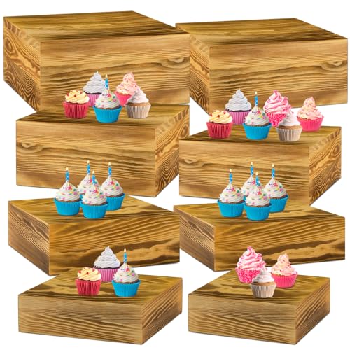 Barydat 8 Pcs Large 13.7" Wood Risers Display Stands Rustic Square Cupcake Stand Food Risers Stackable Display Box for Buffet Table Dessert Food Birthday Wedding Party(Dark Brown) - color: Dark Brown, size: Large