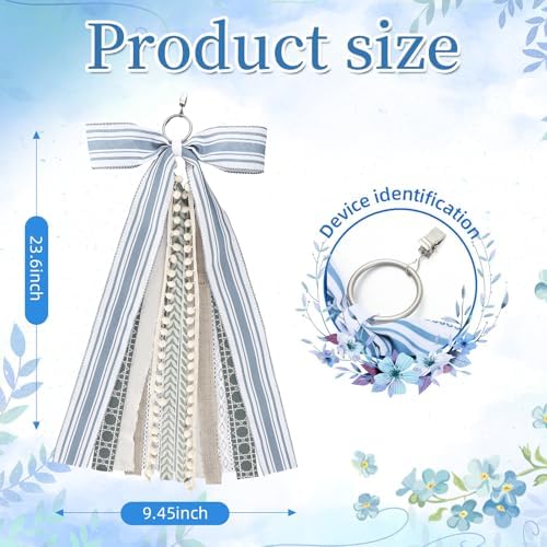 Suncalla 2 Pcs Grayish Blue and Ivory Ribbon Bow for Wreath Front Door