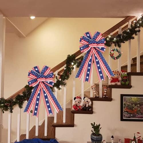 2PCS Large 4th of July Wreath Bows for Independence Day Front Door Decor