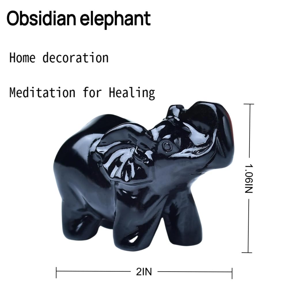 WUYOUSHI Obsidian Crystal Elephant Statue 2" Healing Crystal Handmade Figurine Lucky Guardian Pocket Statues Reiki Meditation Office Home Decoration Gift