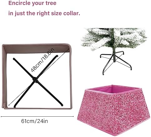 Christmas Tree Collar with Sparkling Sequins 24 Inch Tree Skirt for Holiday Home Decor (Rose Pink, Medium)