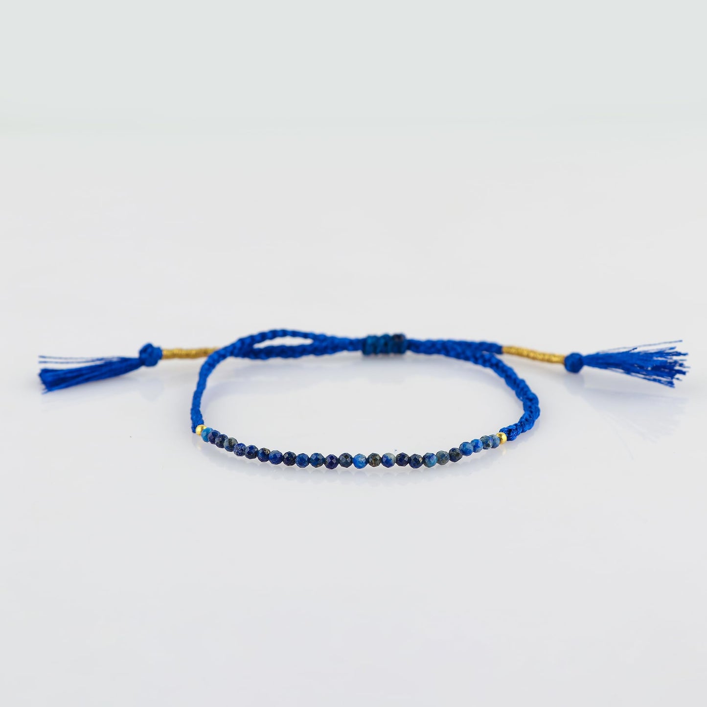 NJCRAFT Natural Lapis Lazuli Beads Braided Bracelet | Hand Braided Rope Thread Protection Bracelet | Lapis Lazuli Round Stone Beads 2 mm | Adjustable Slider Bracelet | 6+4 Inch Length