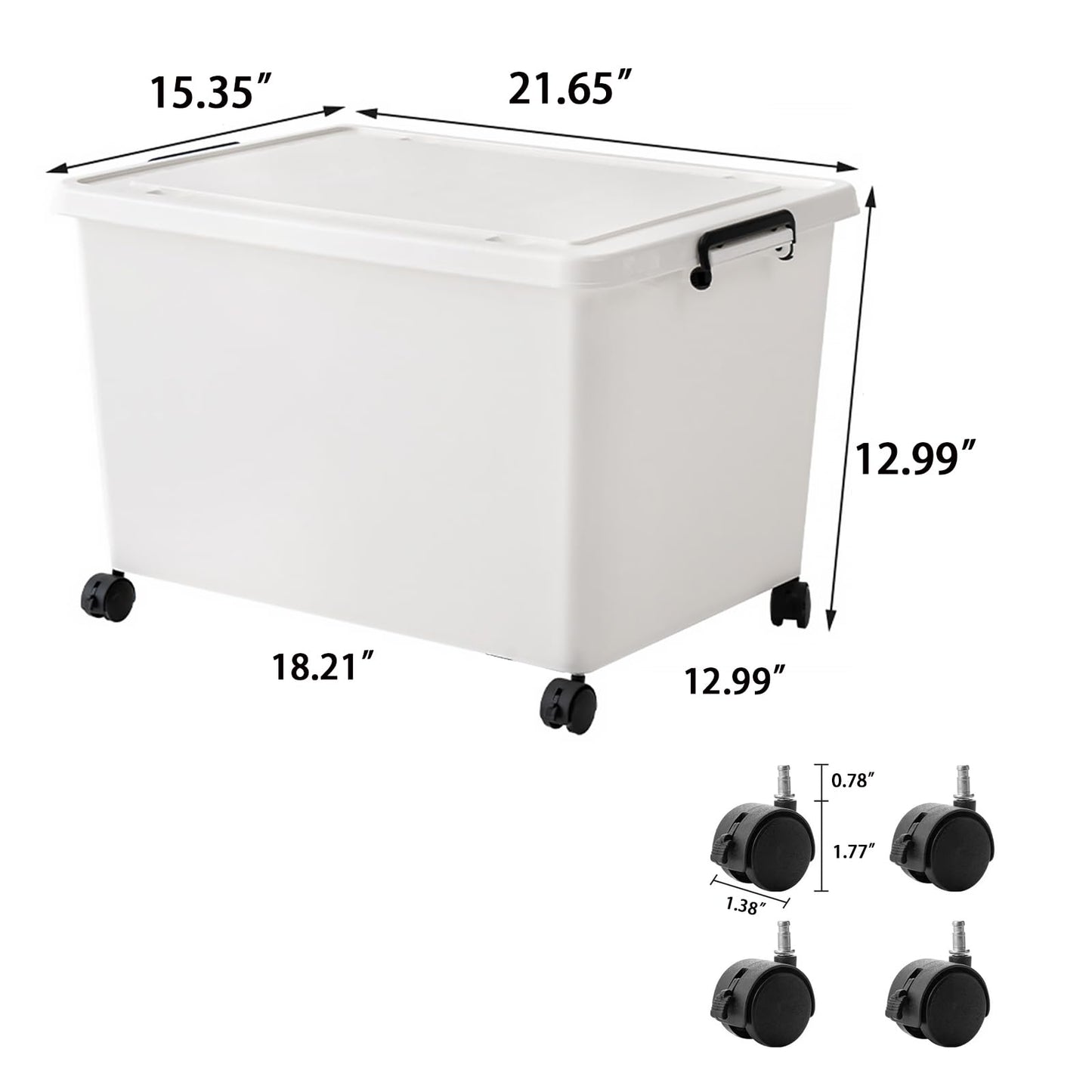 Duufiell 3 Extra Large Storage Bin with 4 Quiet 360° Swivel Casters - 55cm Tall Heavy Duty Organizer with Snap-On Lid, Dust-Proof Moisture-Proof, Stackable Design for Living Room, Bedroom, Study