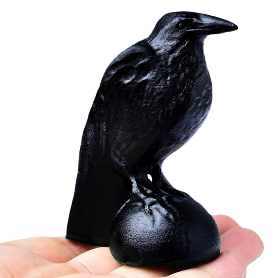 RUIJINGYUAN Black Obsidian Raven Statue 3.15" Large Crow Statue Figurine Healing Crystal Stone Sculpture Reiki Meditation Gothic Home Decor Gift