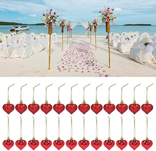 24 Pcs Christmas Pendant Balls Heart Shape Plastic Detachable Hook Rope Rounded Edges Hanging Ornaments