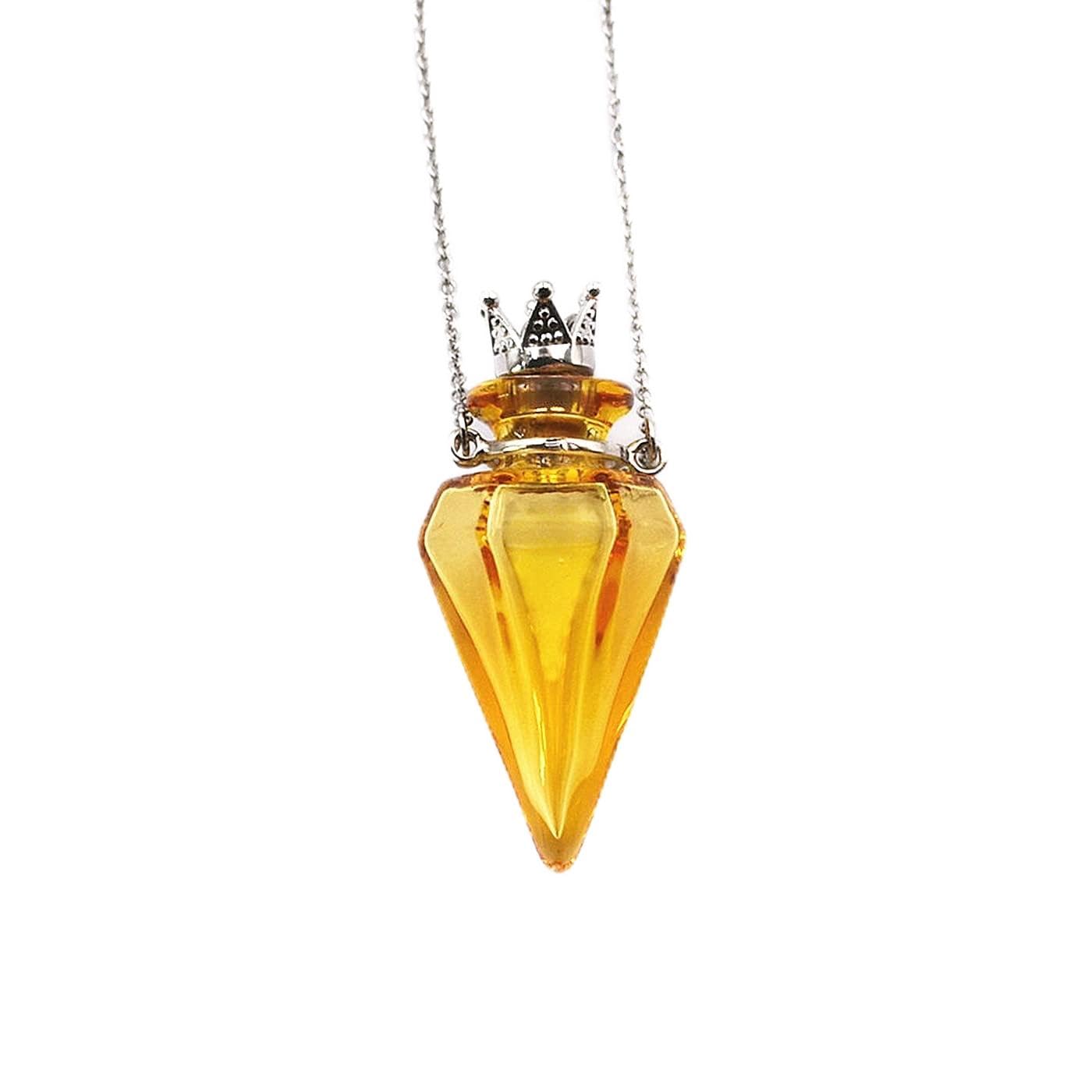 Colored glass Pendant Necklace Aromatherapy Perfume bottle necklace 50cm Stainless steel chain (Yellow)