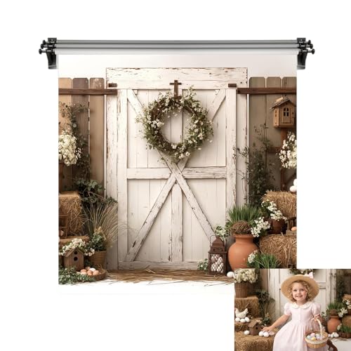 Kate 8x8ft/2.5x2.5m Easter Backdrop for Photography Barn Wooden Door Eggs Photoshoot Background Photo Video Studio Props - size: 8x8ft