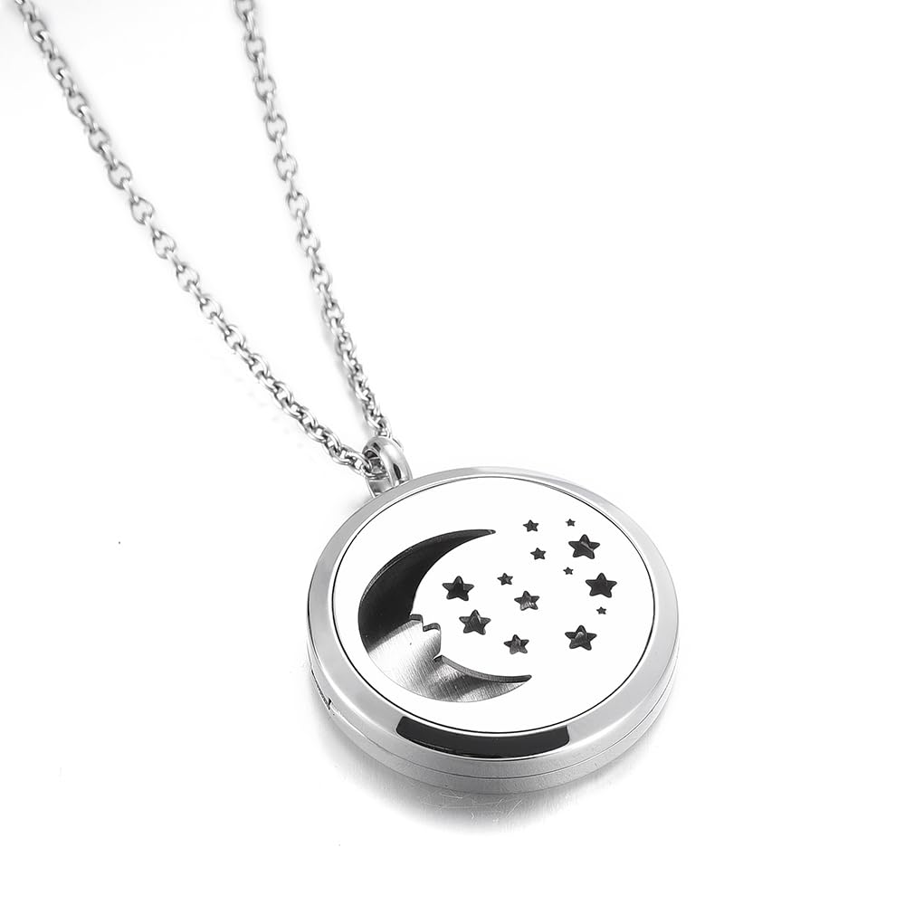mingkejw Essential Oil Diffuser Necklace Aromatherapy Pendant Locket Jewelry Stainless Steel Perfume Necklace| 22’’ Adjustable Chain| 12 Refill Pads| Gift Box