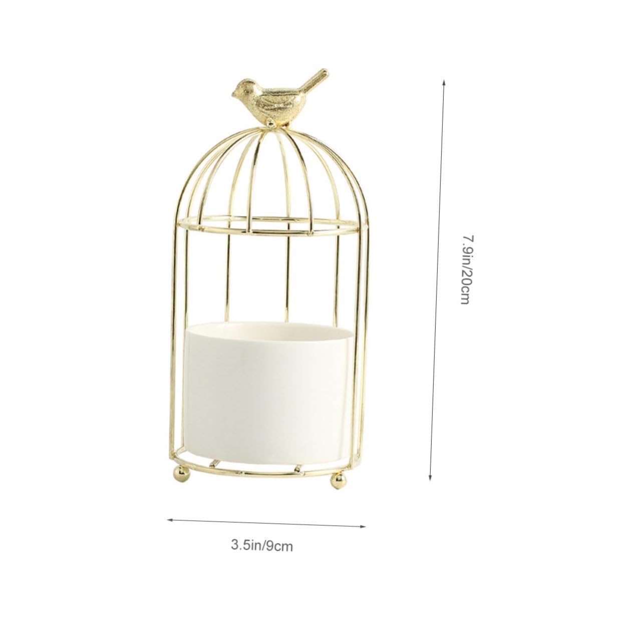 CAXUSD Decorative Iron Rack Flowerpot with Ceramic Planter Gold Plated Birdcage Style Stand Indoor Outdoor Gardening Container for Balcony and Home Plant Display