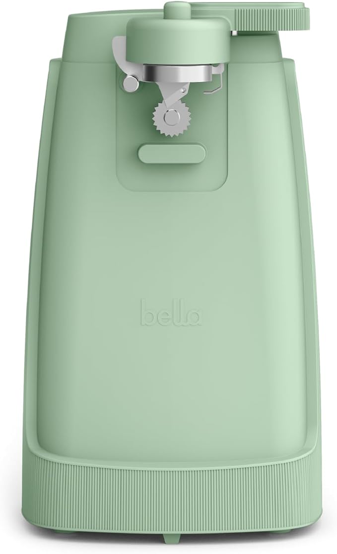 bella Electric Can Opener and Knife Sharpener, Removable Cutting Lever, Cord Storage, Stainless Steel Blade, Seaglass
