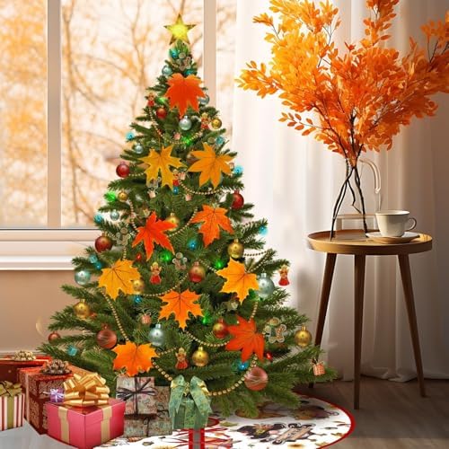 clothmile Fall Tree Skirt Halloween 36 Inch Reversible Fall Halloween Double Sided Print Mat Christmas Party Supplies for Home Tabletop Trees Holiday Decoration