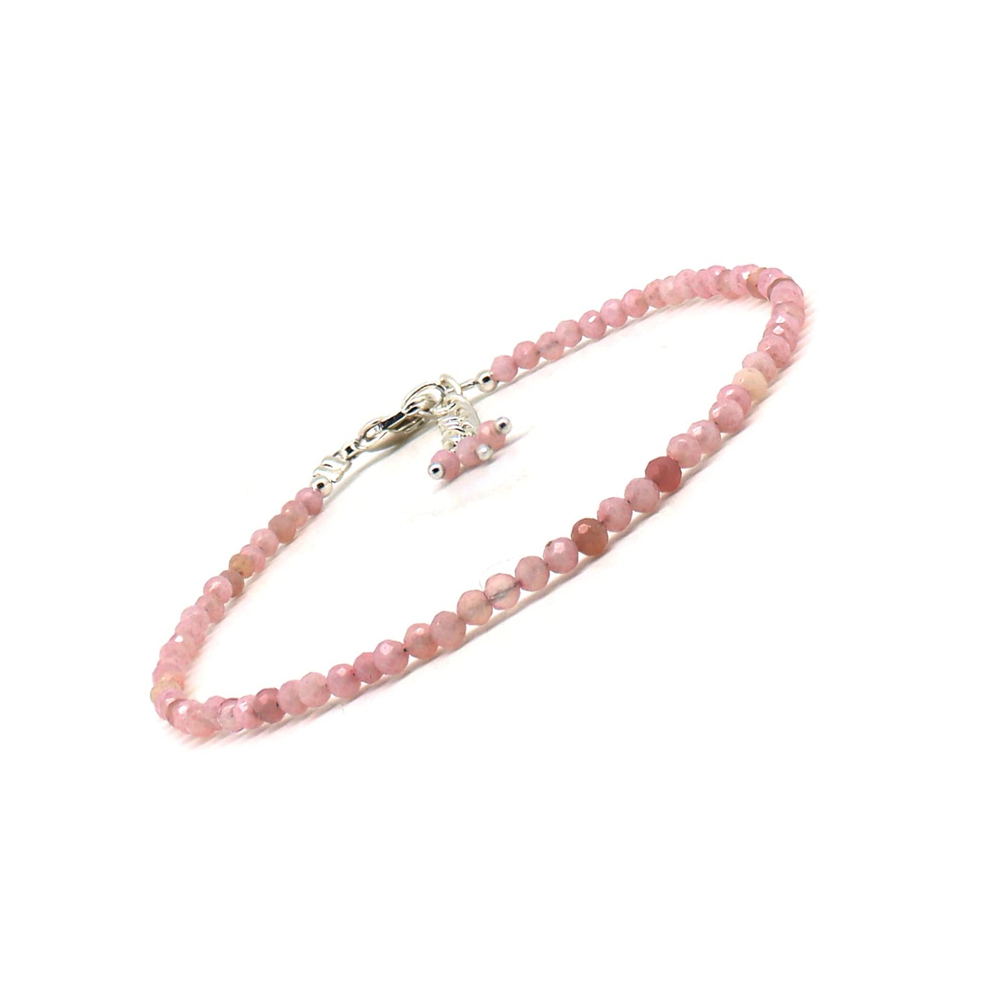 Gempires Handmade Pink Opal Gemstone Beaded Bracelet for Women | 2.4–2.5 mm Faceted Natural Stone | Adjustable 7+1 Inch Silver Plated Chain | Dainty Minimalist Stacking Jewelry | Soft Pink Stone Gift