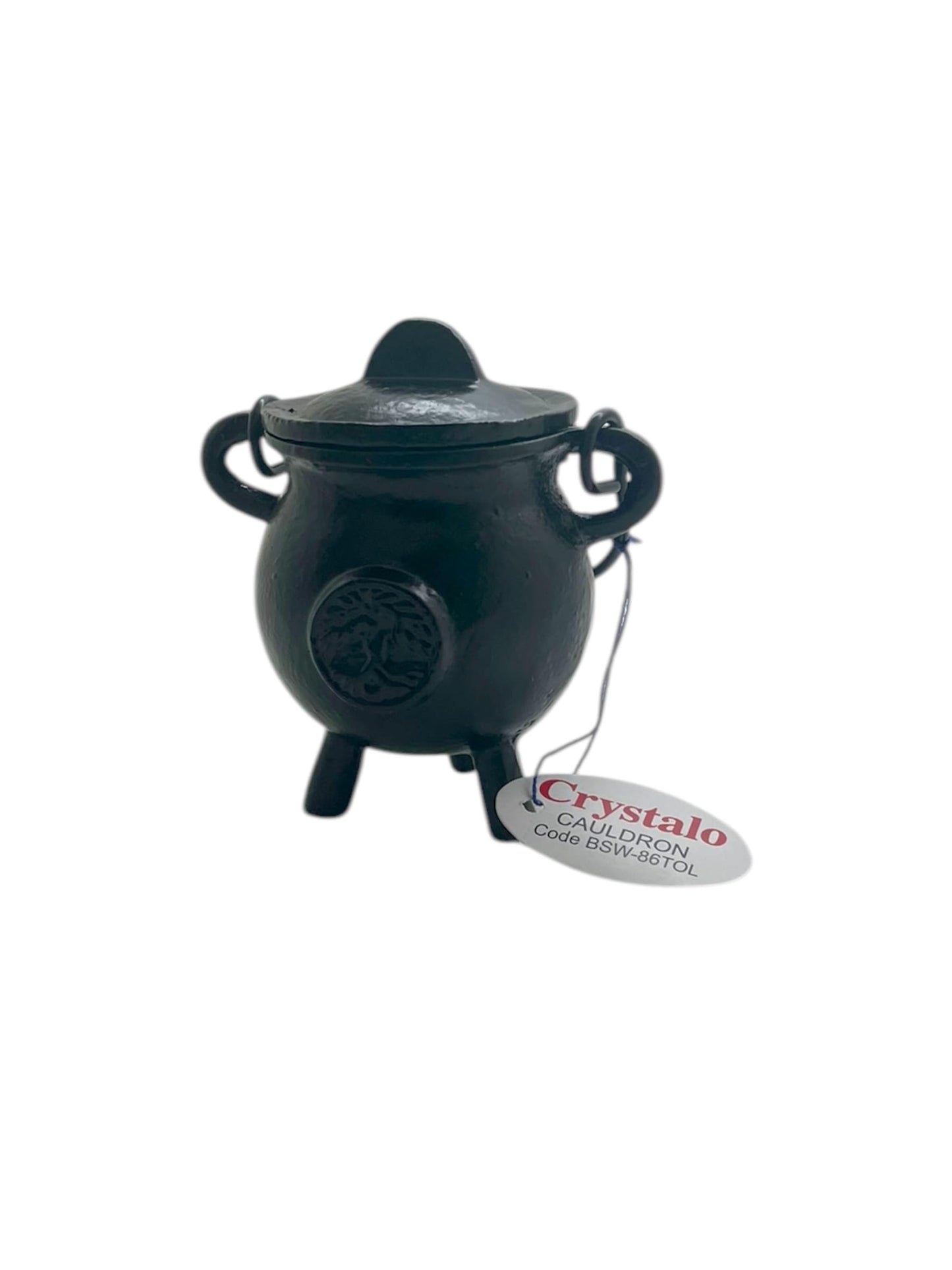 Crystalo - Cast Iron Cauldron with Lid (Tree of Life, 2.5"D 4.25"H)