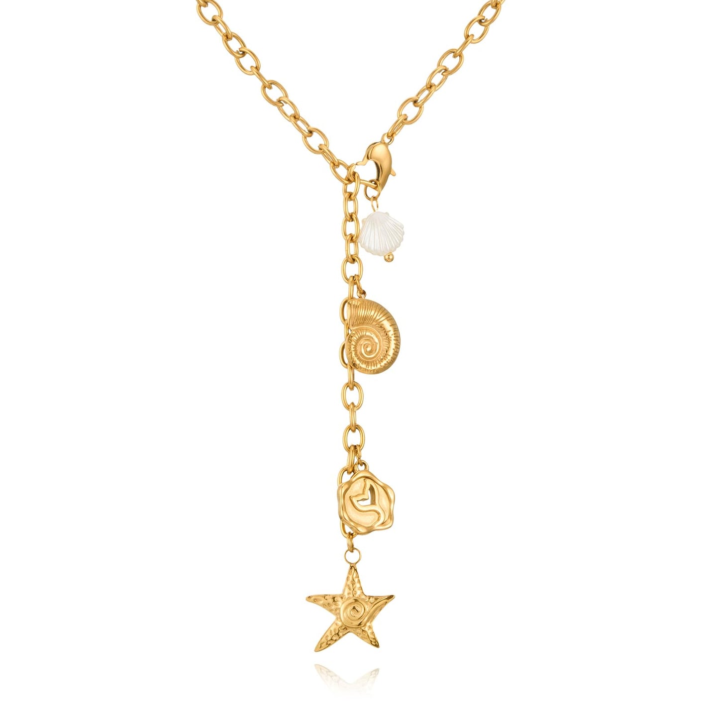 Dckazz Starfish Necklace Beach Charm Necklace 14K Gold Plated Summer Ocean Shell Beach Jewelry for Women Vacation
