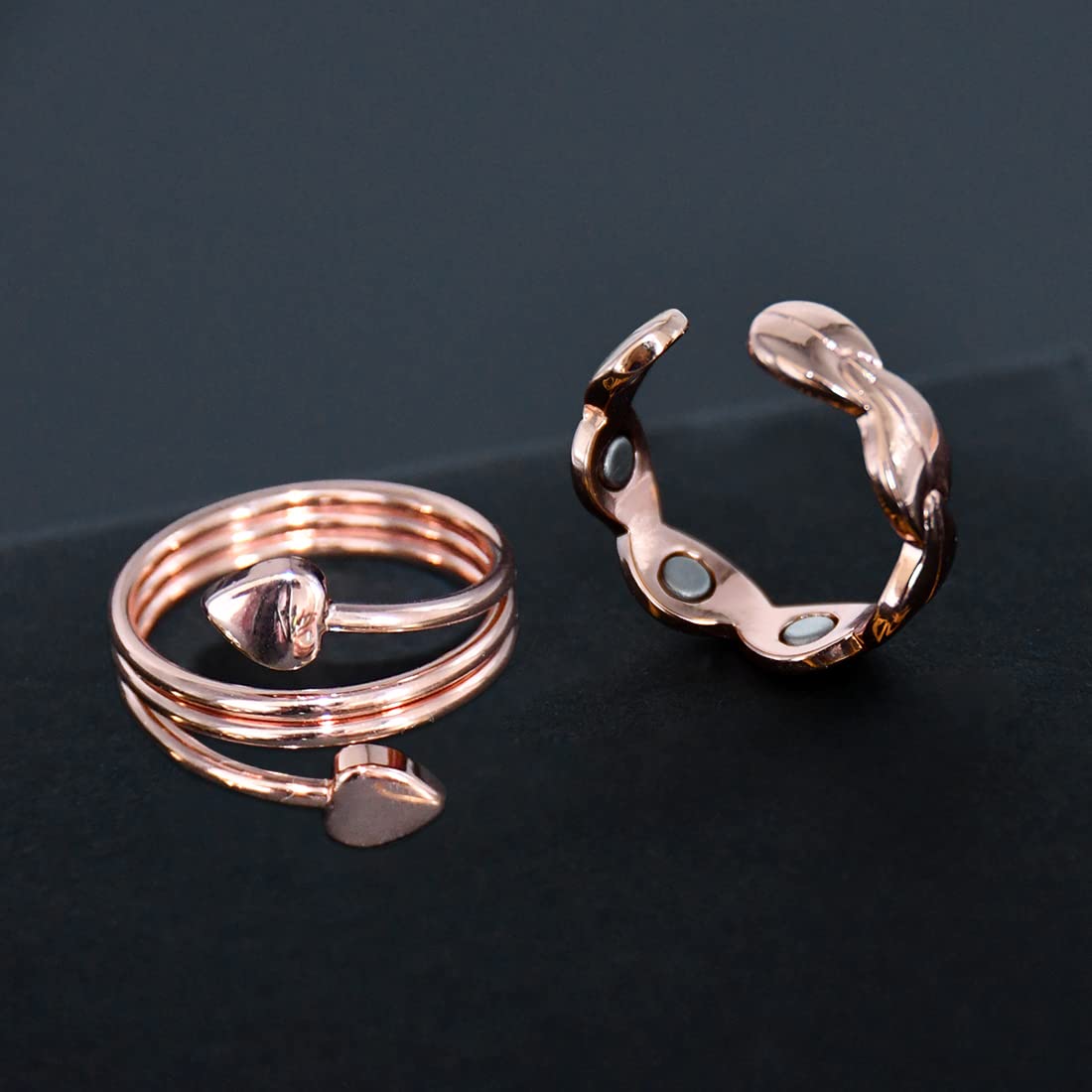 Cigmag 2PCS Copper Rings for Women Adjustable Solid Pure Magnetic Rings with Present Box