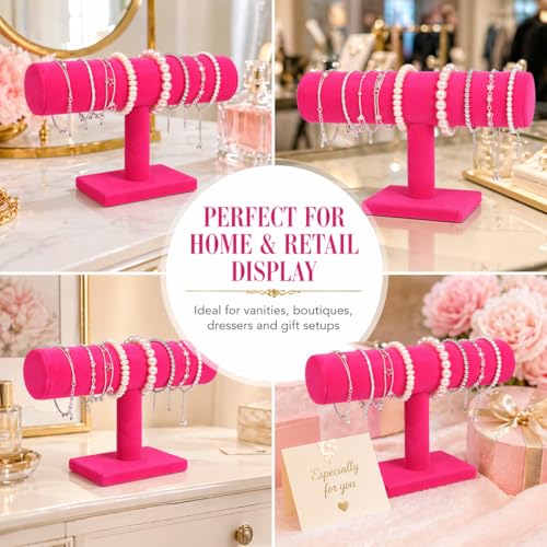 ChezMax Necklace Jewelry Display Jewelry Stand Hovering T-Bar Bracelet Holder for Home Organization - color: E-Rose Red Velvet
