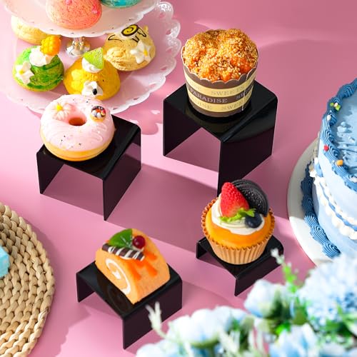 Chuangdi 20 Pcs Acrylic Display Risers, Black Product Stand, Jewelry Display Riser Shelf Showcase Fixtures for Figure Dessert Cupcake Candy Action Showcase (Black, Medium Set) - color: Black, size: Medium Set