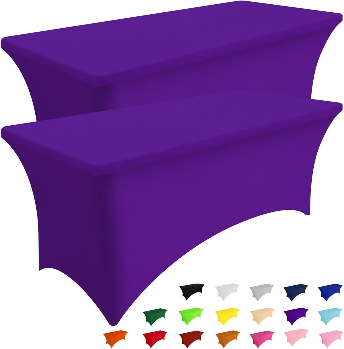 Smiry 2 Pack Spandex Table Cloth 5FT, Elastic Fitted Stretch Tablecloths for Rectangle Tables, Washable Table Cover for Outdoor, Wedding, Banquet & Parties (Purple, 60Lx30Wx30H Inch)