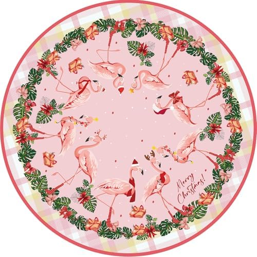 Flamingo Christmas Tree Skirt Pink Tropical Xmas Tree Mat Flamingo Holiday Ornaments for Home Seasonal Festive Christmas Party Decor