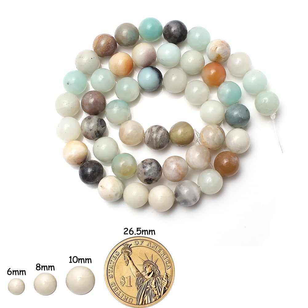 Yochus 45pcs Polish Amazonite Beads，8mm Healing Power Natural Stone Round Loose Gemstone Beads for Jewelry Making Earring Necklace DIY Crafts