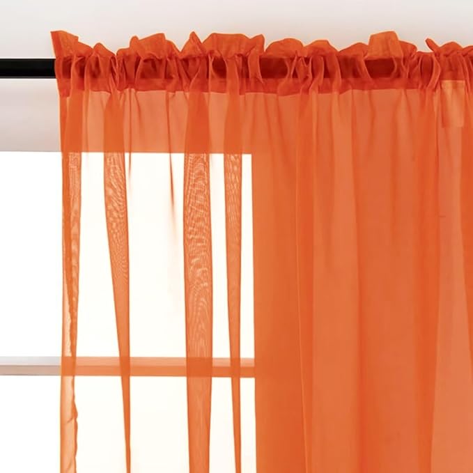 SpaceDresser Sheer Voile Window Treatment Rod Pocket Curtain Panels for Kitchen Bedroom Living Room Drapes Sunlight Filtering Privacy Semi Home Decor Assorted (Burnt Orange, 52 W x 84 L)