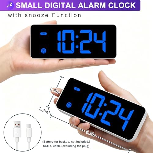 Small Digital Alarm Clock for Kids with Dimmable Backlight Volume Blue